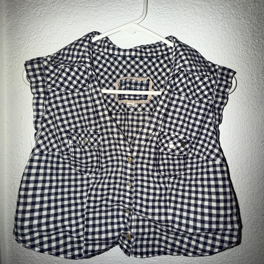 Guess Navy and White Checkered Shirt